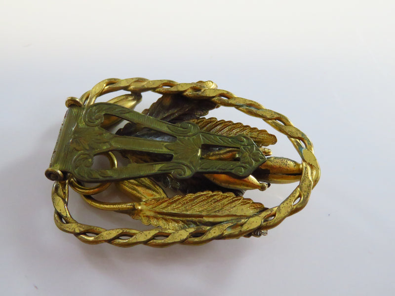 Victorian Revival Dress Clip with Iris Flower Buds & Spiraling Leaf Motif Gold Gilded