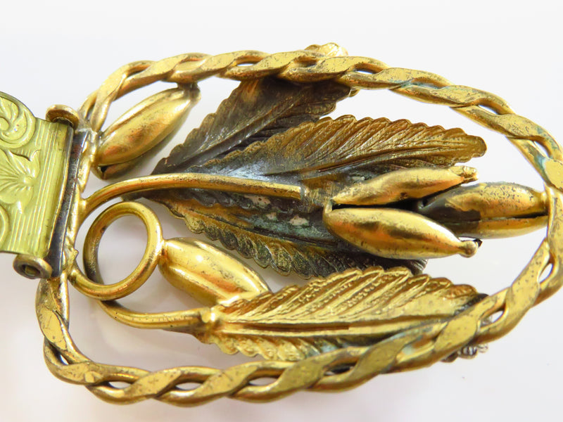 Victorian Revival Dress Clip with Iris Flower Buds & Spiraling Leaf Motif Gold Gilded