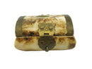 Vintage Carved Bone Trinket Box Brass Mounted Velvet Lined Small Hinged Box 2 3/8 Inch