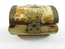 Vintage Carved Bone Trinket Box Brass Mounted Velvet Lined Small Hinged Box 2 3/8 Inch