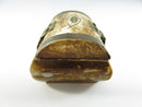 Vintage Carved Bone Trinket Box Brass Mounted Velvet Lined Small Hinged Box 2 3/8 Inch