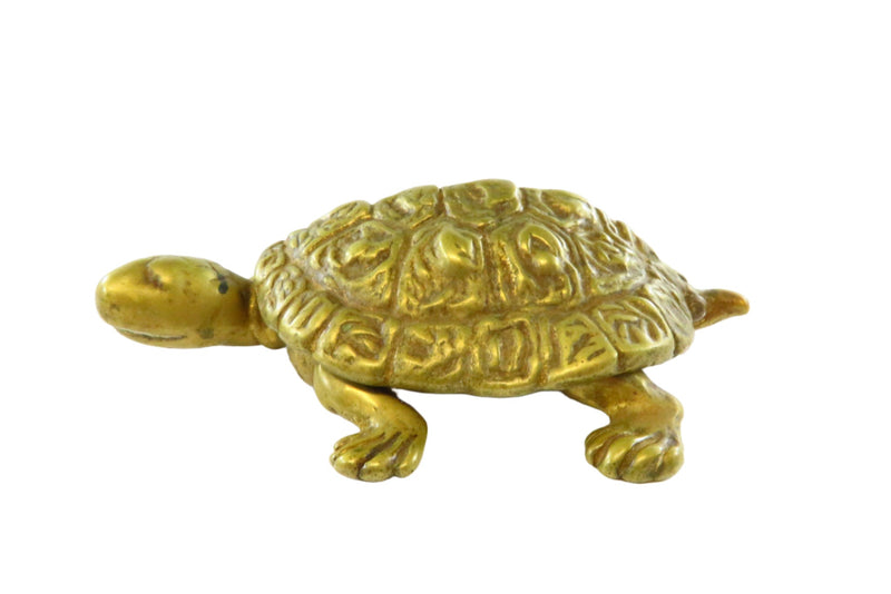 Sold Brass Turtle Form Covered Stash, Trinket or Change Dish