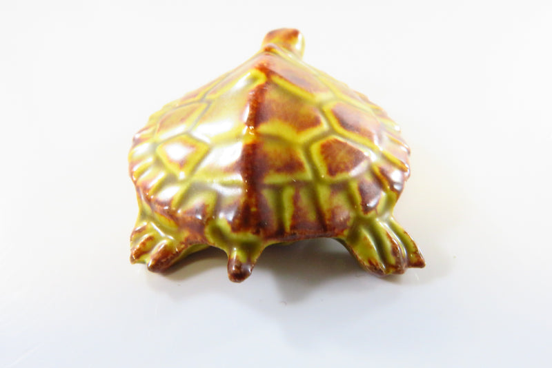 Beautifully Glazed Ceramic Turtle in Yellow & Brown Small 2 1/4" long