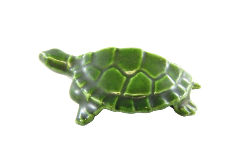 Dark Green Glazed Ceramic Turtle Small 2 1/4" long