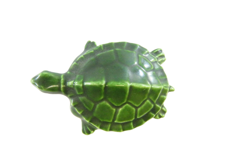 Dark Green Glazed Ceramic Turtle Small 2 1/4" long
