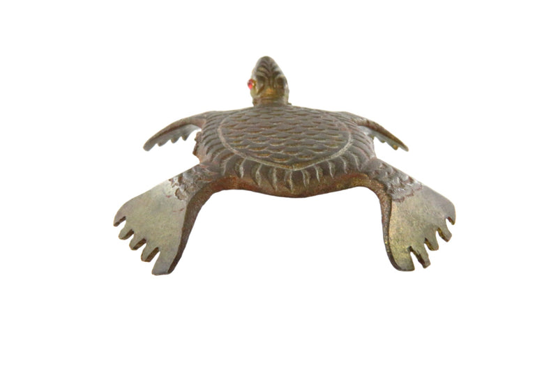 Small Brass Turtle with Little Red Eyes and Scratchy Paws / Vintage