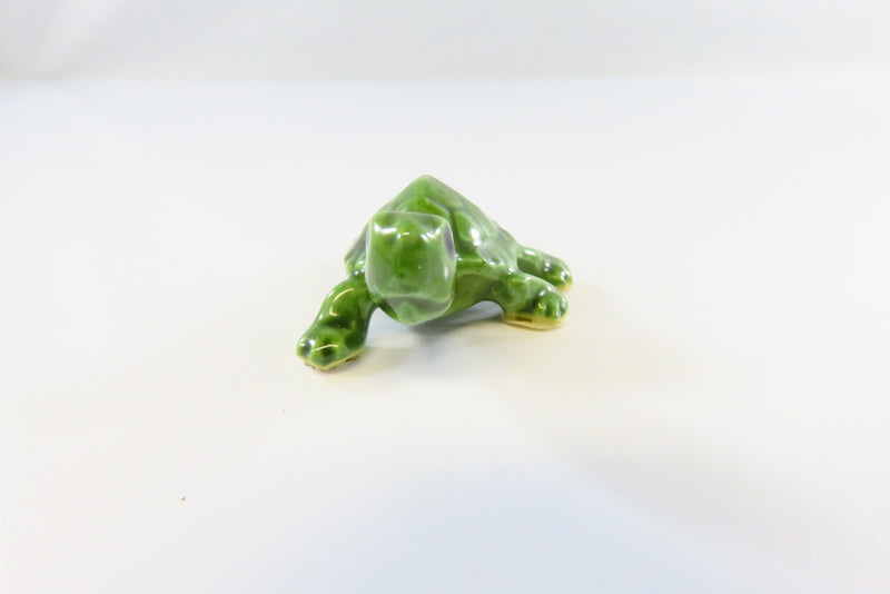 Lovely Miniature Ceramic Glossy Green Turtle with Black Eyes 1 5/8"