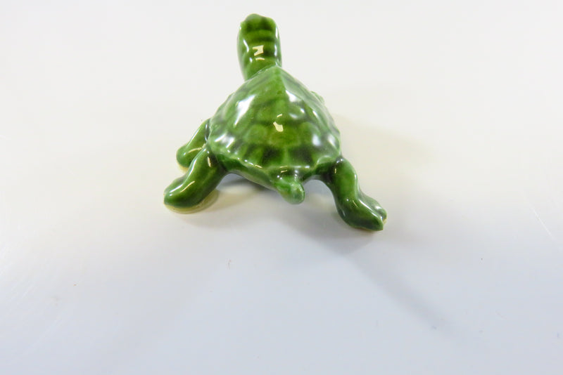Lovely Miniature Ceramic Glossy Green Turtle with Black Eyes 1 5/8"