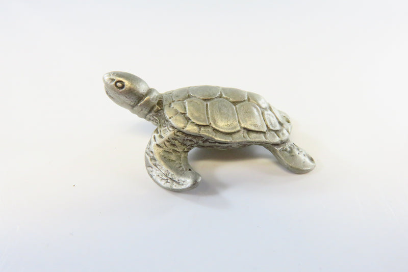 Sea Turtle Figurine in Pewter Metal Small Unsigned 1 1/2" Long