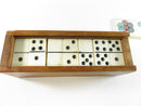 Vintage Mexican Hand Carved Bone Miniature Domino Set Folk Art Wooden Box 28 Pieces