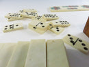 Vintage Mexican Hand Carved Bone Miniature Domino Set Folk Art Wooden Box 28 Pieces