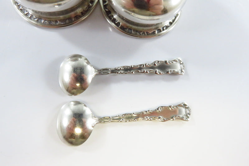 Repousse Sterling Silver 2 x Salt Cellar Bowls With Spoons Watson & Newall Co