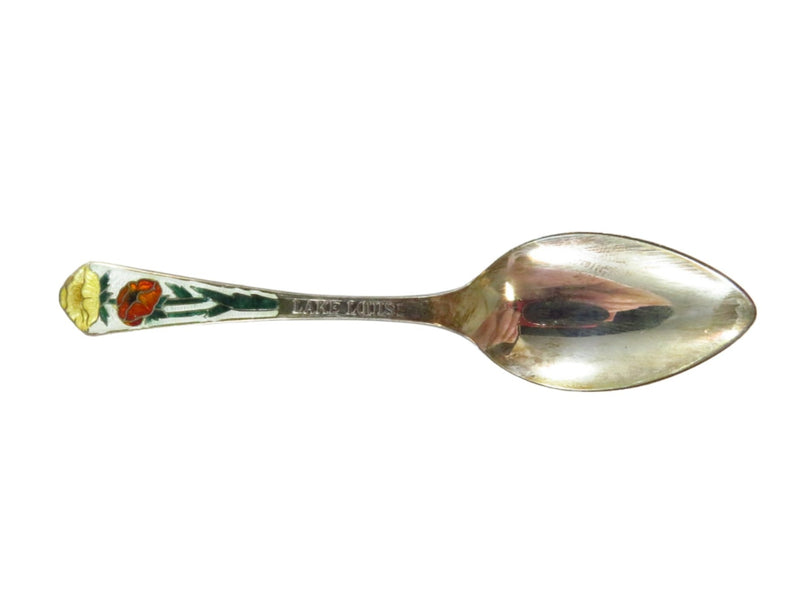 Sterling Enamel Maple Leaf Calgary Canada Souvenir Spoon 3 5/8"