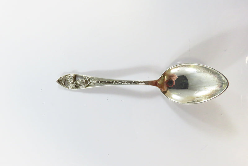 Sterling Pine Cone Decorated Yellow Stone Park Souvenir Spoon 4 1/8"