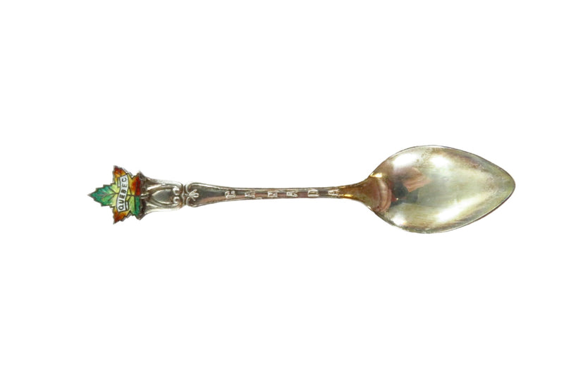 Sterling Enamel Maple Leaf Quebec Canada Souvenir Spoon 3 3/4"