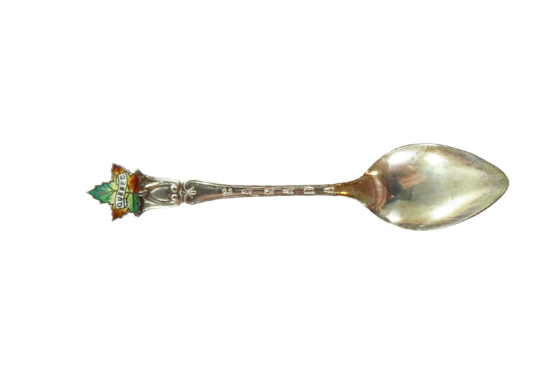Sterling Enamel Maple Leaf Quebec Canada Souvenir Spoon 3 3/4" — Sterling Silver, Silver — front view