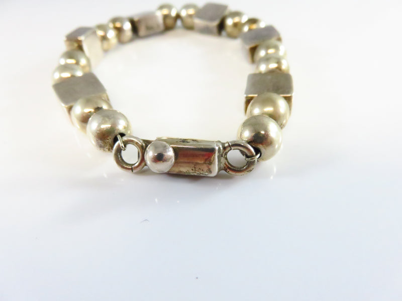 Vintage Sterling Mexico 7" Bracelet Geometric Round and Square Beaded Bracelet