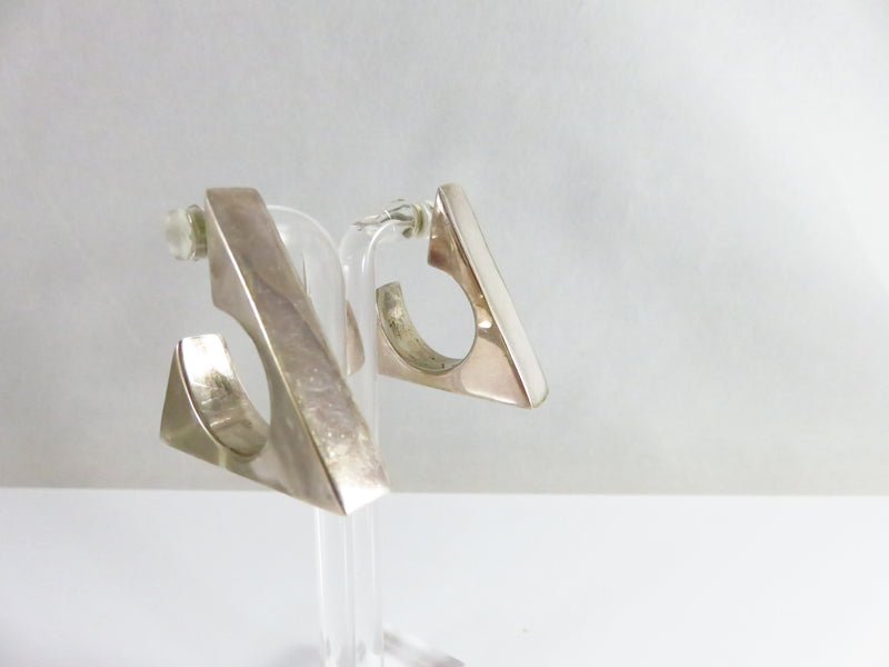 Modernist Style Geometrical Triangle Sterling Silver Post Back Earrings