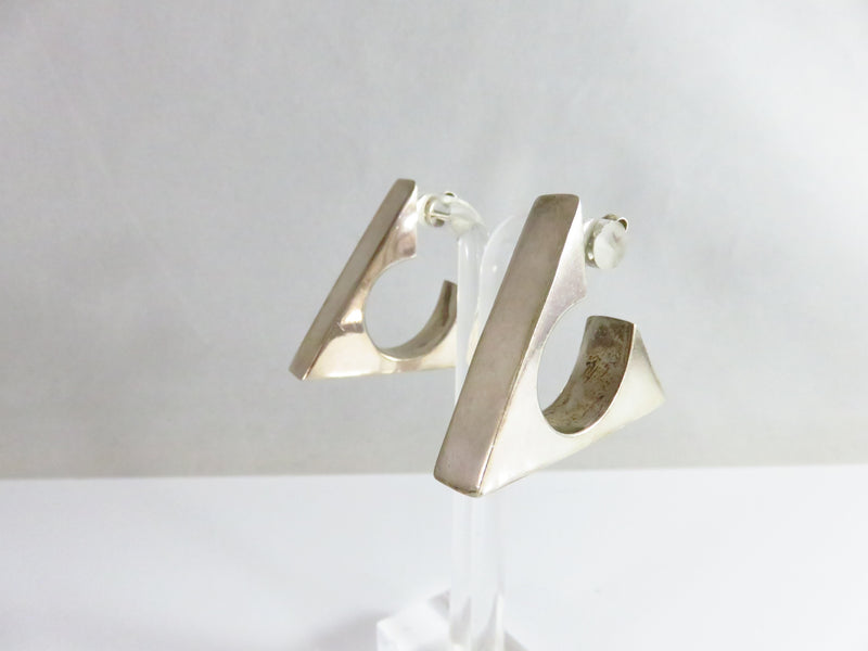 Modernist Style Geometrical Triangle Sterling Silver Post Back Earrings