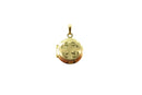 JMS Gold Filled Round Photo Locket Charm Vintage Etched Design — Gold — front view