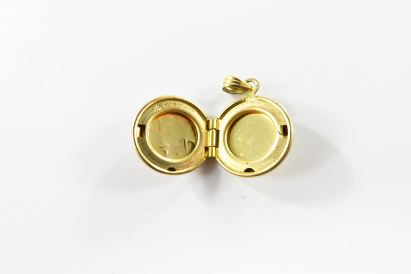 JMS Gold Filled Round Photo Locket Charm Vintage Etched Design