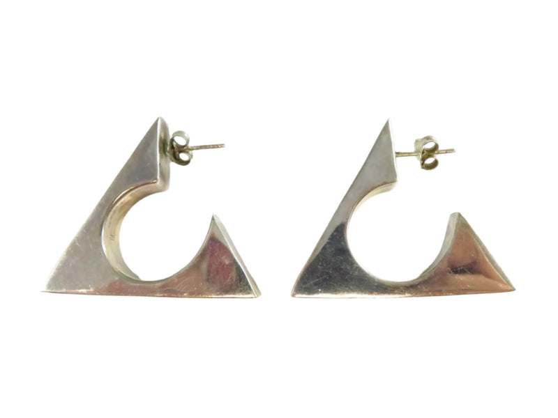 Modernist Style Geometrical Triangle Sterling Silver Post Back Earrings