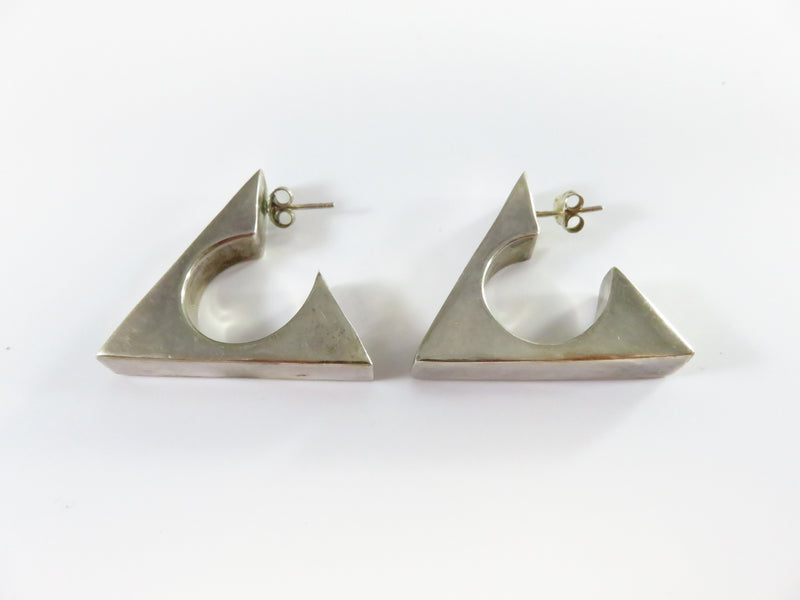 Modernist Style Geometrical Triangle Sterling Silver Post Back Earrings