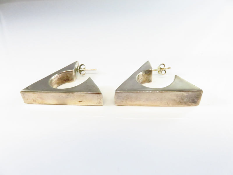 Modernist Style Geometrical Triangle Sterling Silver Post Back Earrings