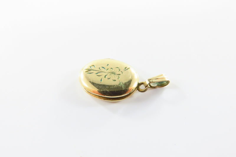 Gold Filled Oval Photo Locket Charm Vintage Engraved Flower Design Letter P