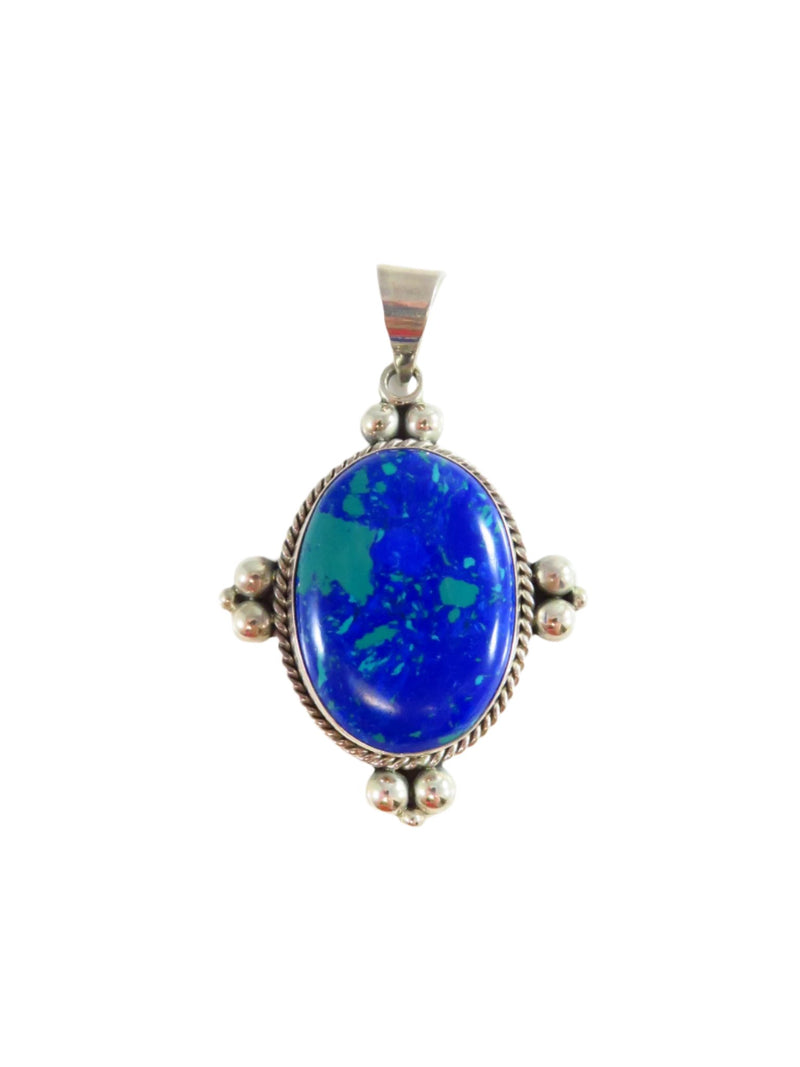 Stone of Heaven Sterling Silver Pendant Blue Green Polished Cabochon