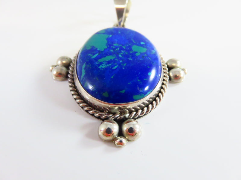 Stone of Heaven Sterling Silver Pendant Blue Green Polished Cabochon