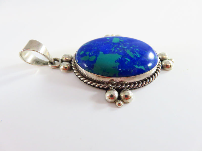 Stone of Heaven Sterling Silver Pendant Blue Green Polished Cabochon