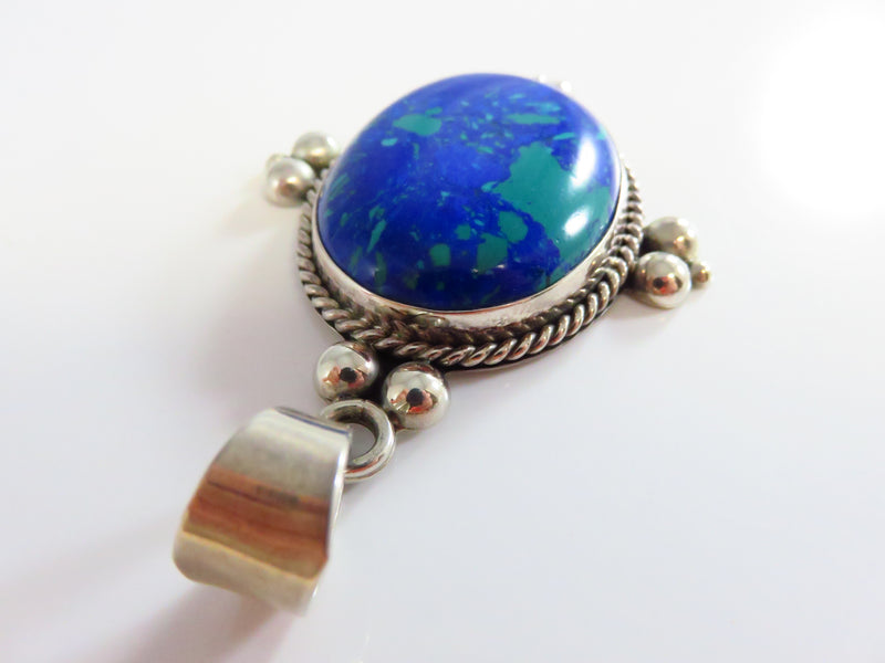 Stone of Heaven Sterling Silver Pendant Blue Green Polished Cabochon