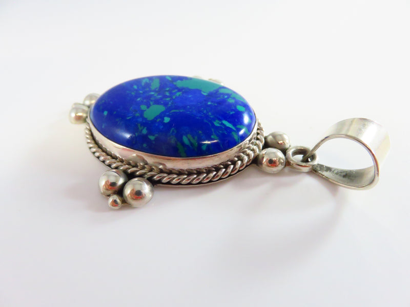 Stone of Heaven Sterling Silver Pendant Blue Green Polished Cabochon