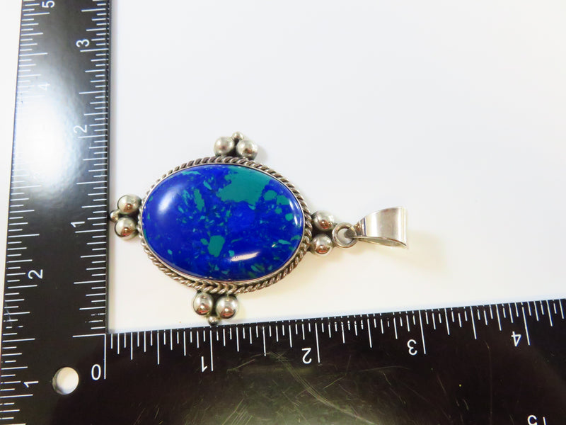 Stone of Heaven Sterling Silver Pendant Blue Green Polished Cabochon