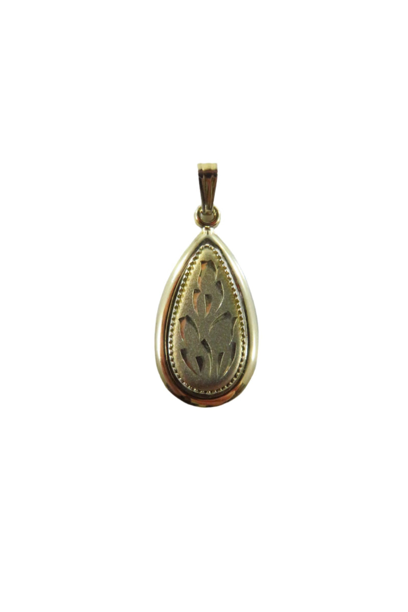 Gold Filled Tear Drop Pendant Vintage Etched Design Sign TK