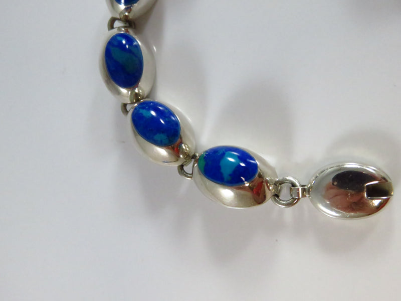 Sterling Silver 7 3/4" Bracelet Stone of Heaven Blue Green Polished Cabochon