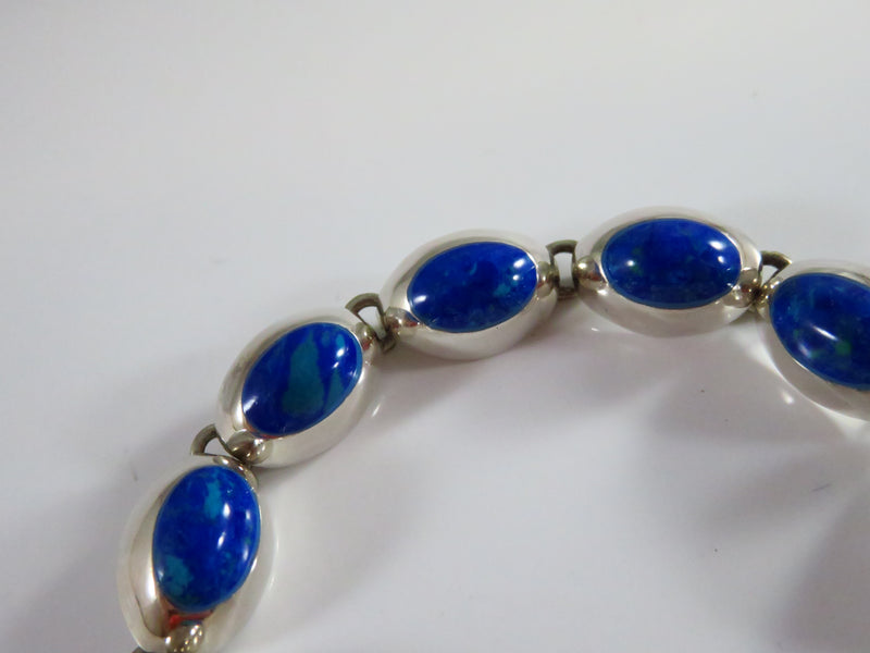 Sterling Silver 7 3/4" Bracelet Stone of Heaven Blue Green Polished Cabochon