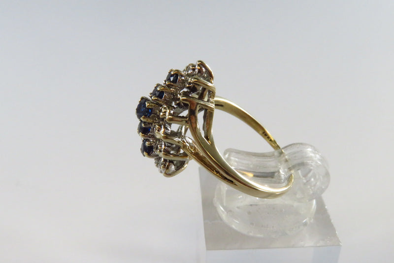 Lab Created Sapphire Diamond Cluster Ring Size 5.25 10K Gold by SGC Vintage