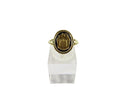 Art Deco 14K Gold Onyx Plaque Crest Ring, Pierced Shoulders, Size 5.75 — 14K, Gold — front view