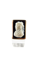Carved Onyx Hardstone Cameo Ring Etched Gold Band