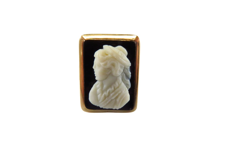 Carved Onyx Hardstone Cameo Etched Gold Band Victorian 10K Size 7 1/4