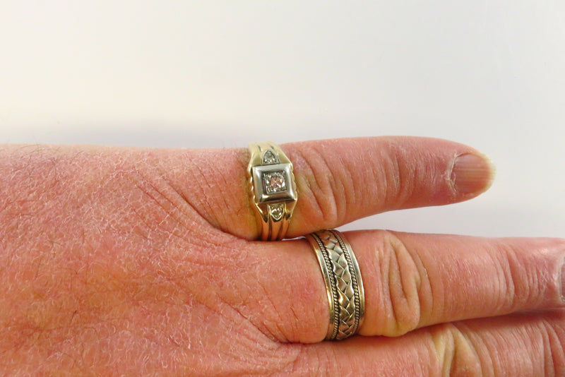 10k Gold Mens 3.5mm Diamond Band Statement Ring Size 10 1/2