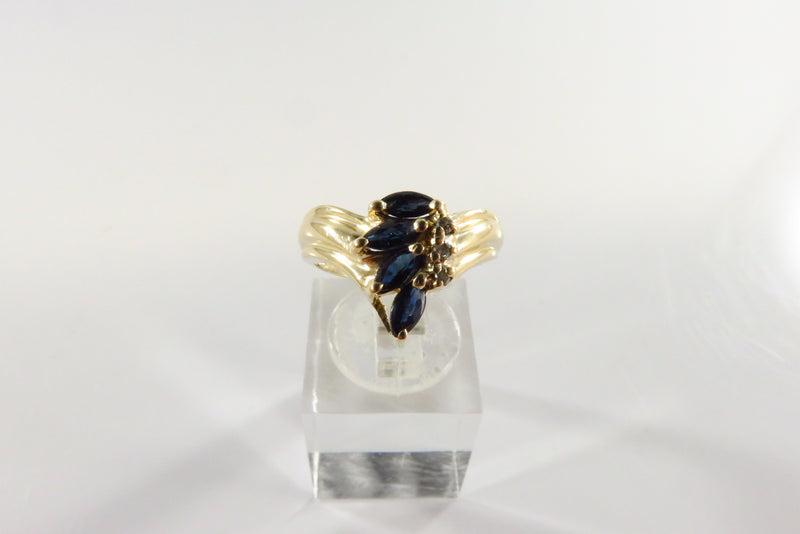14K Solid Gold Diamond & Lab Created Sapphire Cluster Fashion Ring Size 6