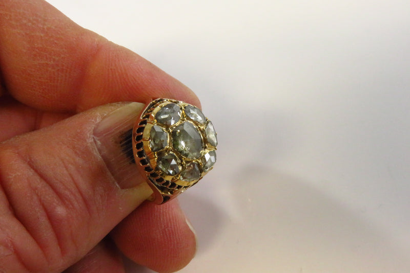 Victorian Round Rose Cut Diamond Cluster Statement Ring Unisex Size 10