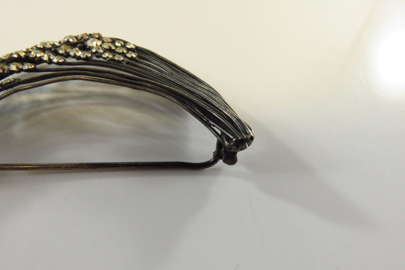 Antique French Paste Leaf Form Brooch Blackened Silver Wire Form
