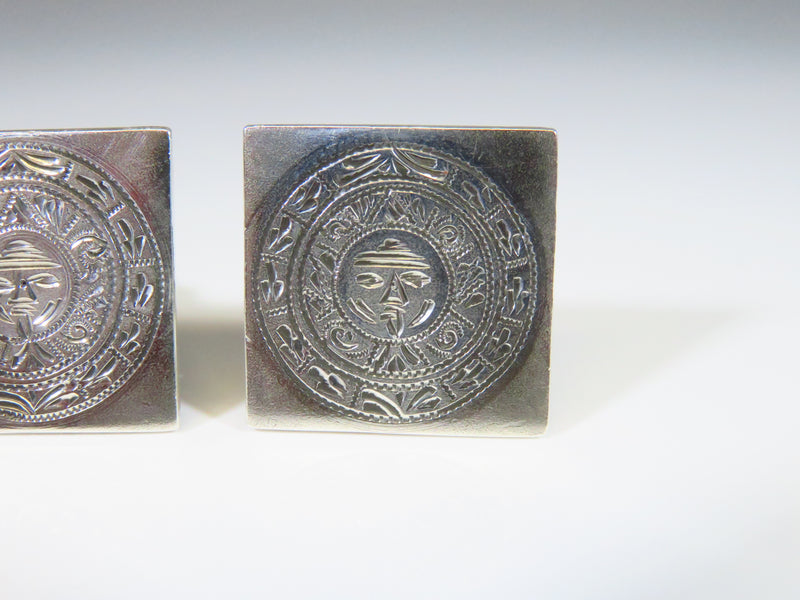 Vintage Mayan Calendar Cufflink Set Horacio De La Parra Eagle 34 Sterling Silver