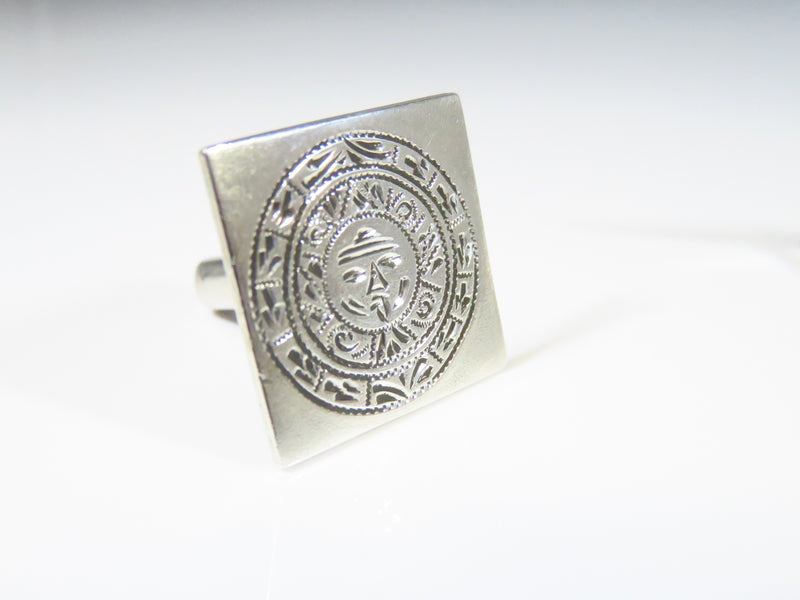 Vintage Mayan Calendar Cufflink Set Horacio De La Parra Eagle 34 Sterling Silver