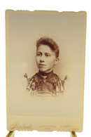 Antique Cabinet Card Young 30ish Woman Fancy Dress Roberts Lepsic Ohio — front view