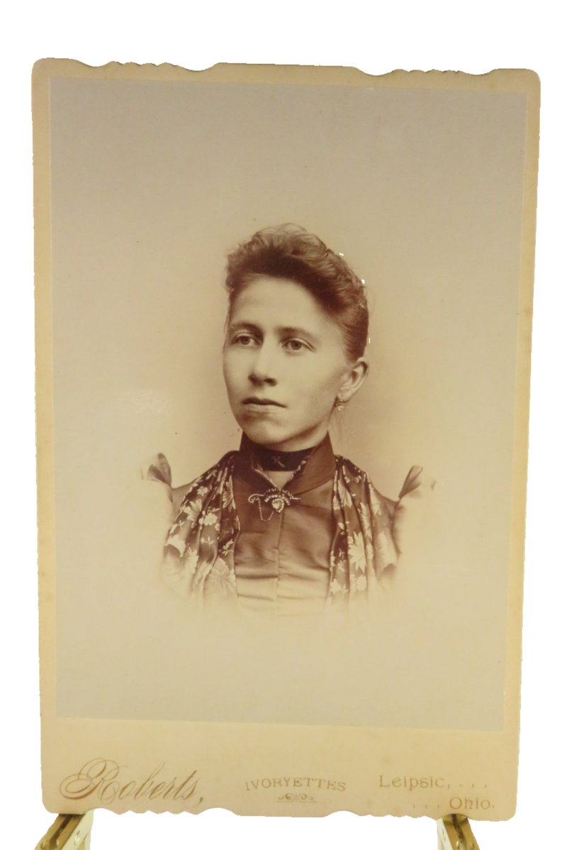 Antique Cabinet Card Young 30ish Woman Fancy Dress Roberts Lepsic Ohio